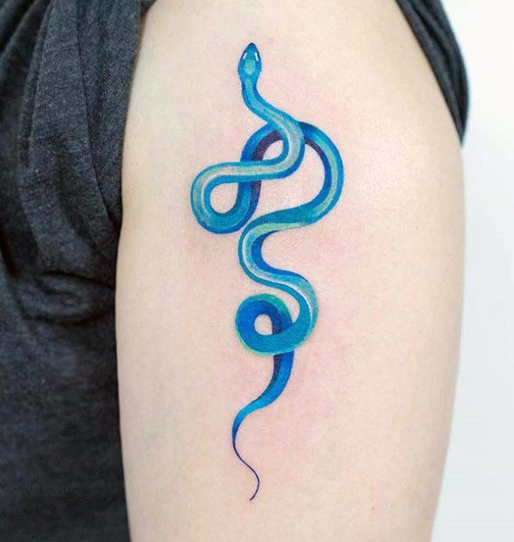 Amazing Blue Snake Tattoo Womens Art