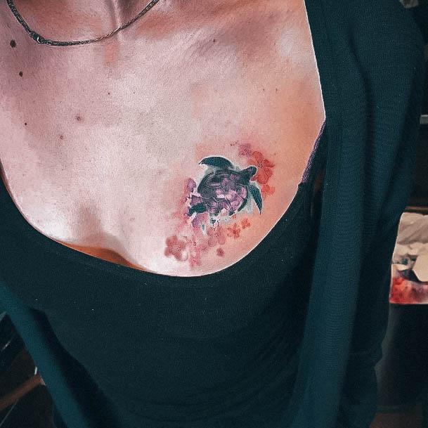 Amazing Boob Tattoo Ideas For Women Watercolor Turtle