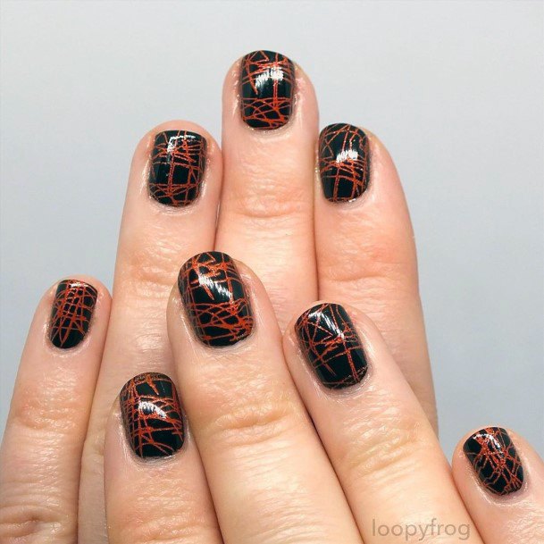 Amazing Crackle Orange And Black Nail Ideas In October For Women