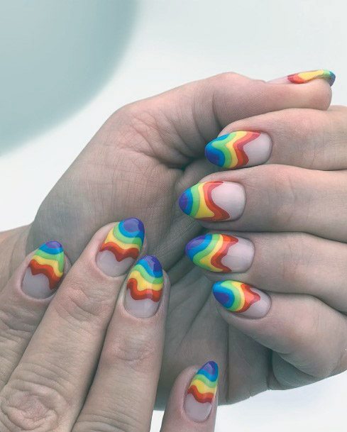 Amazing Curved Rainbow Art On Nail Tips Women