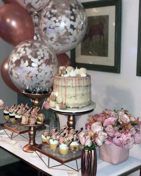 Amazing Delectable Rose Gold Confetti Balloon Desert Bar Wedding Decor Ideas