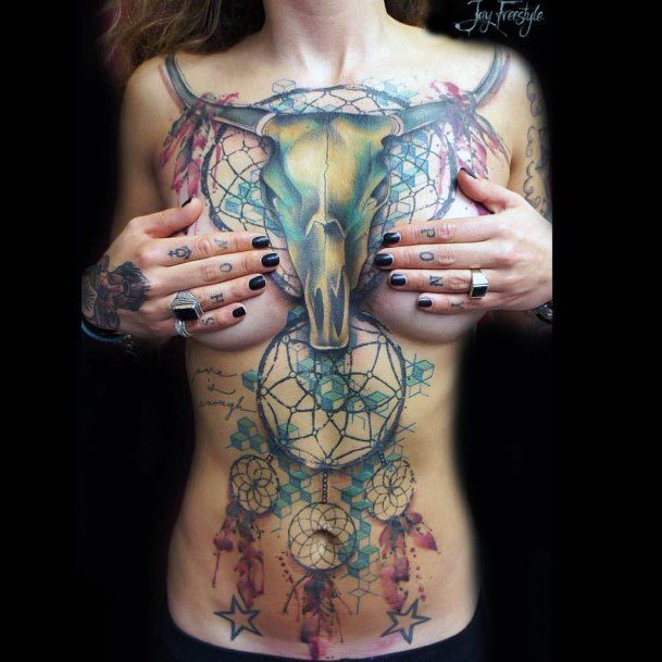 Amazing Dream Catcher Tattoo Womens Torso