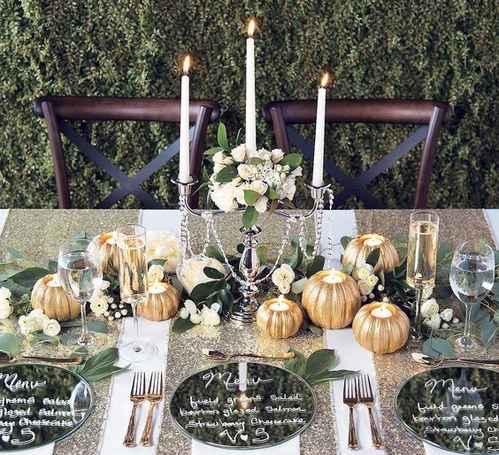 Amazing Fall Pumpkin Wedding Table Decoration Greenery White Floral Ideas