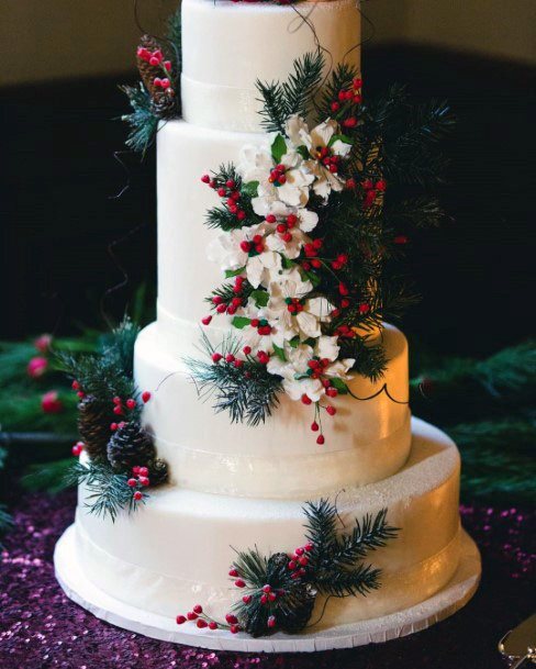 Amazing Four Layer Christmas Wedding Cake Outstanding Floral Decoration Inspiration Ideas