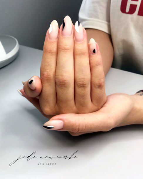 Amazing Frosted Girly Nails Black White Triangle Design Ideas For Women