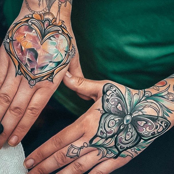 Amazing Gem Tattoo Ideas For Women Hands Heart