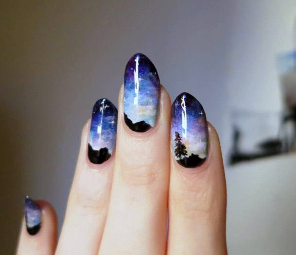 Amazing Glossy Night Sky Art On Nails Women