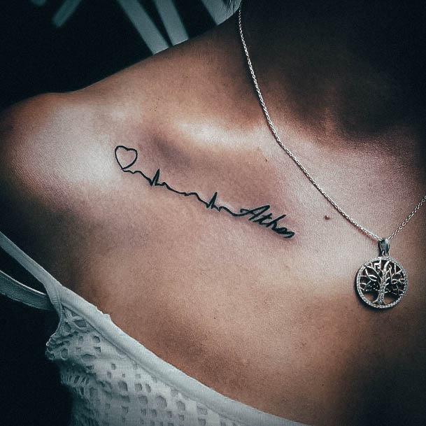 Amazing Heartbeat Tattoo Ideas For Women Collar Bone