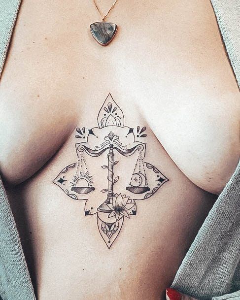 Amazing Libra Tattoo Ideas For Women Sternum Chest