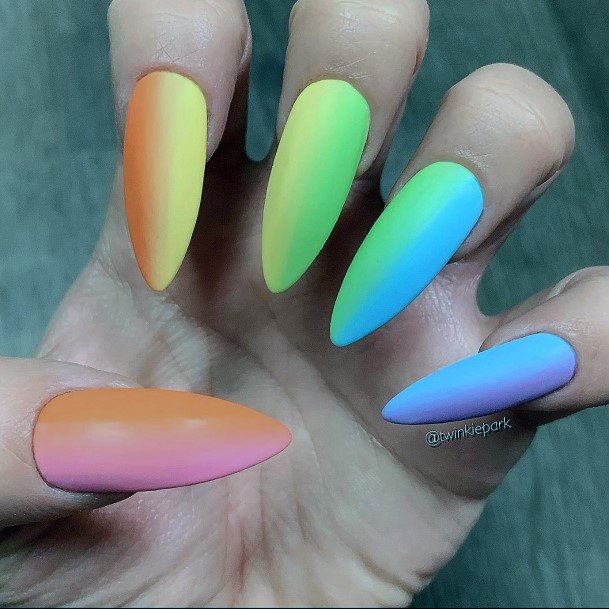 Amazing Long Almond Colorful Ombre Nail Design For Ladies