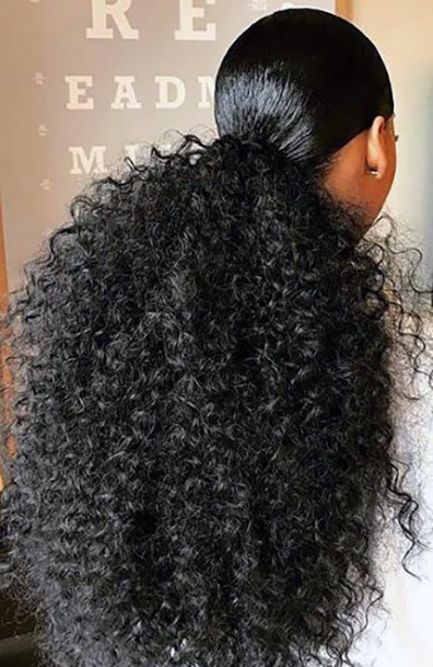 Amazing Long Tight Curls Ponytail Hairstyles For Black Women