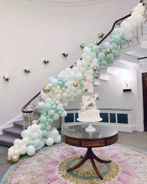 Amazing Mint Green Lovely White Handrail Wedding Baloon Decor Inspiration