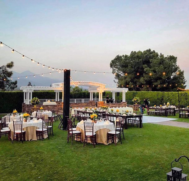 Amazing Outdoor Light String Yellow Floral Wedding Reception Decoration Ideas