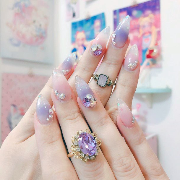 Amazing Pearls Ombre Pink Clear Purple Womens Nail Design Ideas