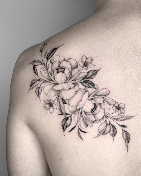 Amazing Peony Tattoo Ideas For Women Shoulder Blade Sketeched