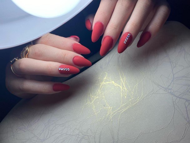 Amazing Red With Diamond Rhinestones Nail Ideas For Women