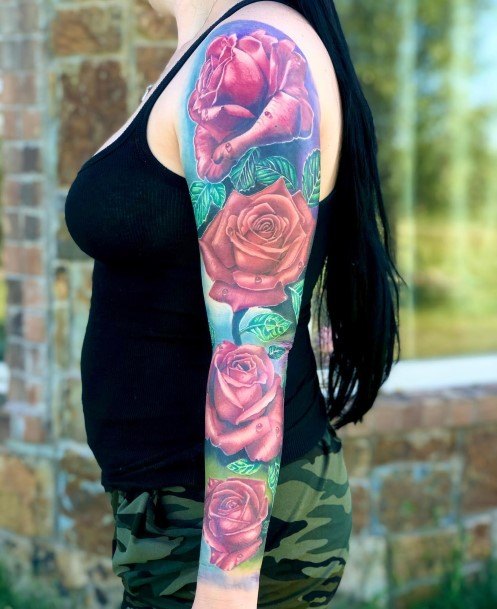 Amazing Rose Sleeve Tattoo Ideas For Women