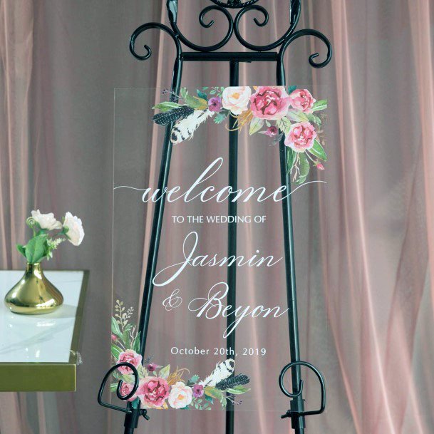 Amazing Sleek Wedding Sign Glass Ideas Pink Floral Roses