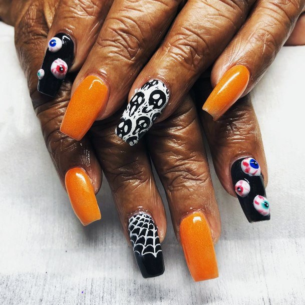 Top 50 Best Orange And Black Nail Ideas For Women - Fall Color Designs