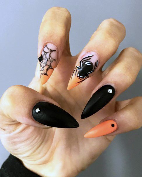 Amazing Spooky Orange And Black Halloween Spider Nail Decoration Ideas For Ladies