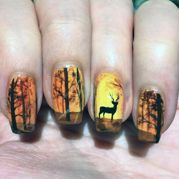 Amazing Sunrise Landscape Art With Deer On Nails For Women