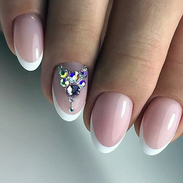 Amazing White With Rhinestones Nail Ideas For Women