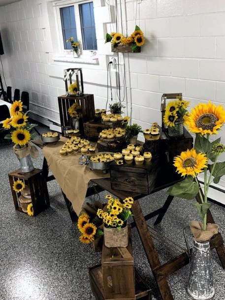 Amazing Yellow Sunflower Cupcake Wedding Inspiration Dessert Bar Ideas