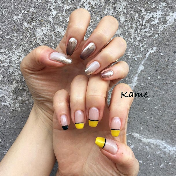 Amazing Yellow Tip Gorgeous Mirror Nail Designs For Ladies