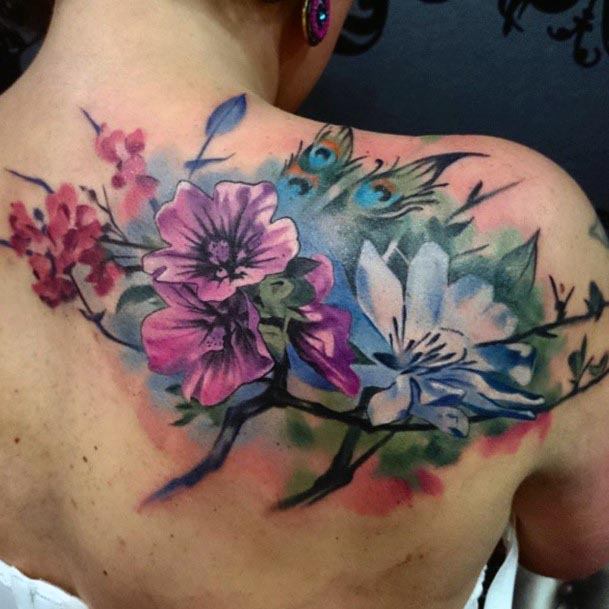 Amethyst Florals Watercolor Tattoo Womens Shoulders