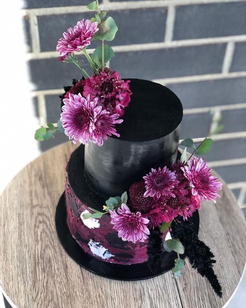 Amethyst Flowered Black Wedding Cake