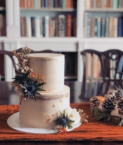 Amethyst Flowers On Rustic Wedding Cake Art