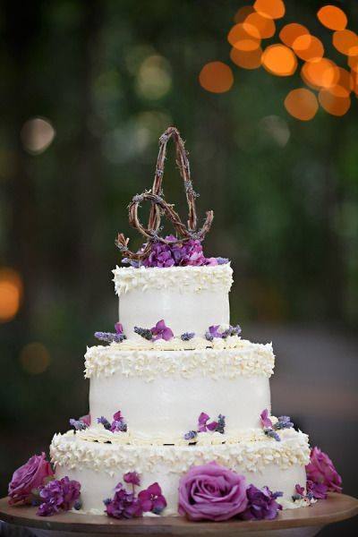 Amethyst Flowers On White Rustic Wedding Cake Toppers