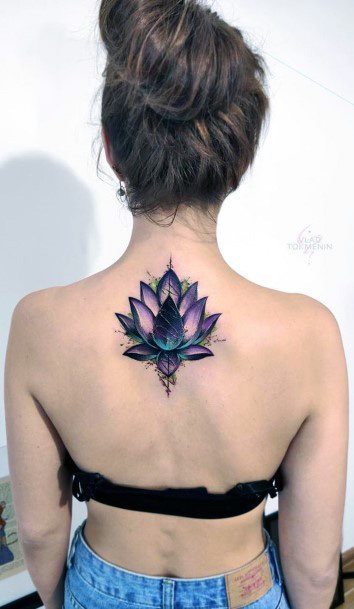 Amethyst Lotus Flower Tattoo Womens Back