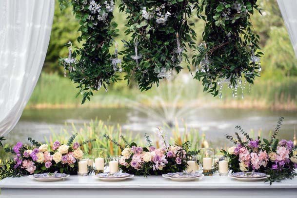 Amethyst Roses And Foliage Wedding Head Table Decor