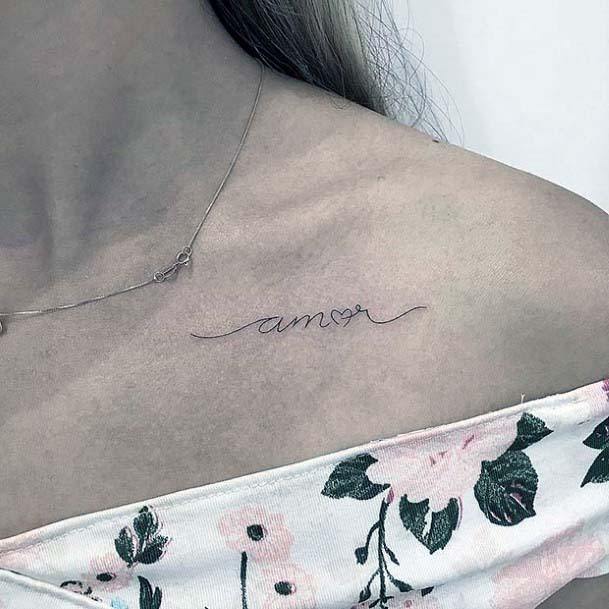 Amor Heart Tattoo Womens Collarbone