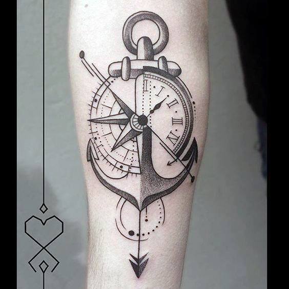 Anchor And Clock Tattoo Womens Hands