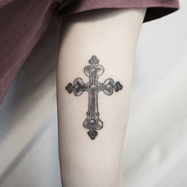 Ancient Art Cross Tattoo Forearms
