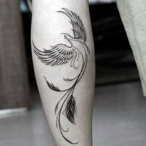 Ancient Phoenix Tattoo Womens Calves