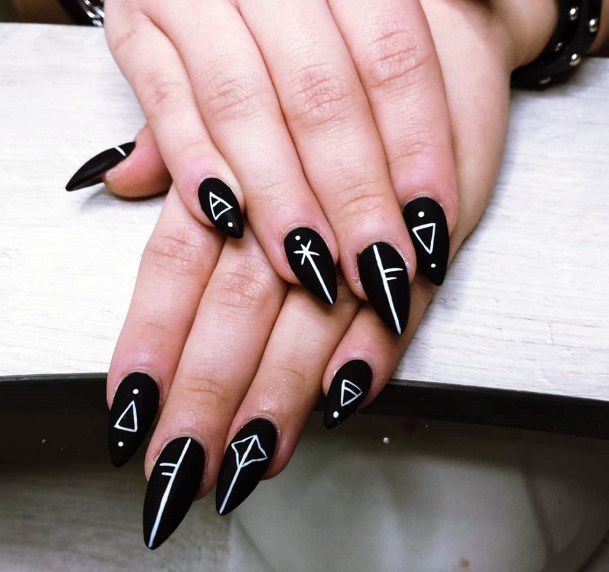 Ancient Scriptures On Black Nails For Women