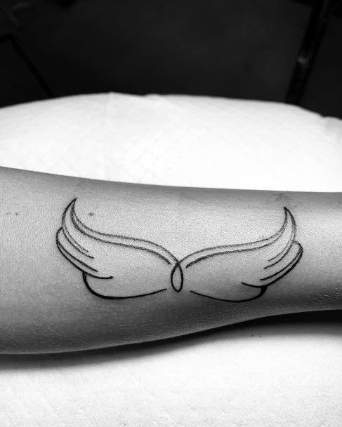 Angel Wing Ribbon Tattoo Womens Hands