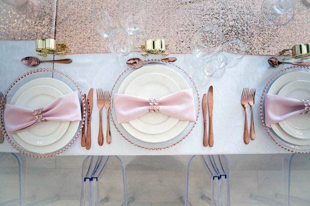 Angelic Rose Gold Silverware Pink Bow Napkin Wedding Decor Inspiration Girly