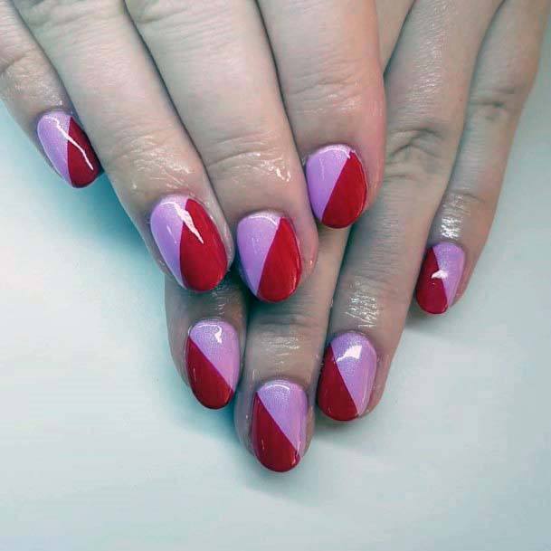 Angled Red And Pink Nails For Women