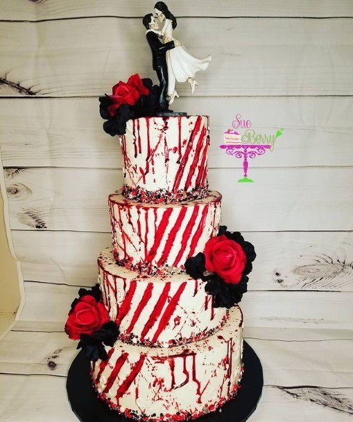 Angled Red Line White Halloween Wedding Cakes