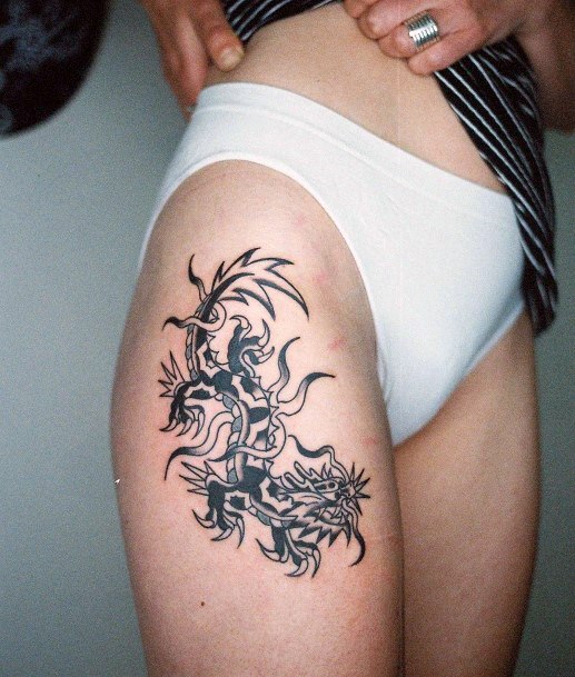 Angry Dragon Tattoo Womens Thighs