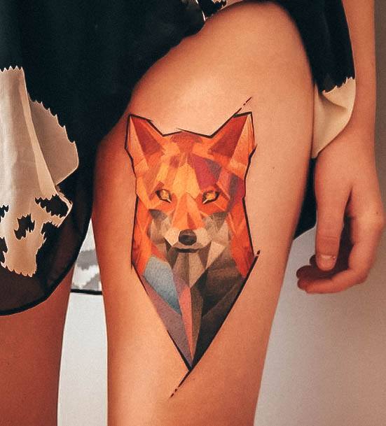 Animal Fox Girls Tattoo Ideas Thigh Geometric