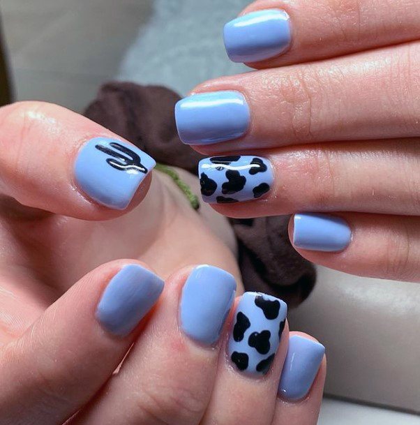 Animal Print Blue Cactus Nails Women Art