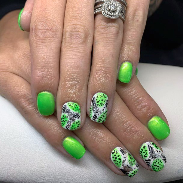 Animal Print Neon Green Nails