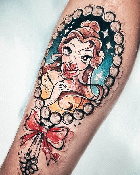 Anime Hand Mirror Belle Forearm Colorful Womens Beauty And The Beast Tattoo Design Ideas