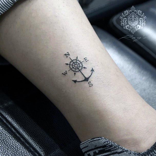Ankles Women Anchored Compass Tattoo
