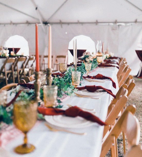 Appealing Green Leaves Table Runner Decoration Tall Candles Gorgeous Wedding Ideas